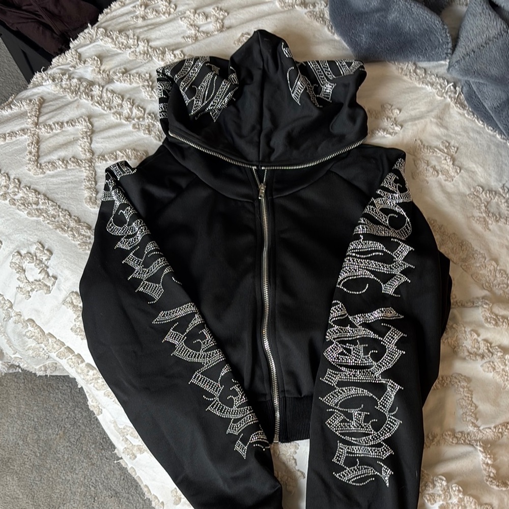 Black Hoodie with Silver Graphic Design